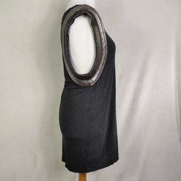 AllSaints Siri Hand Embellished Vest Mini Dress Charcoal Grey UK Size 12 New - Picture 4 of 10